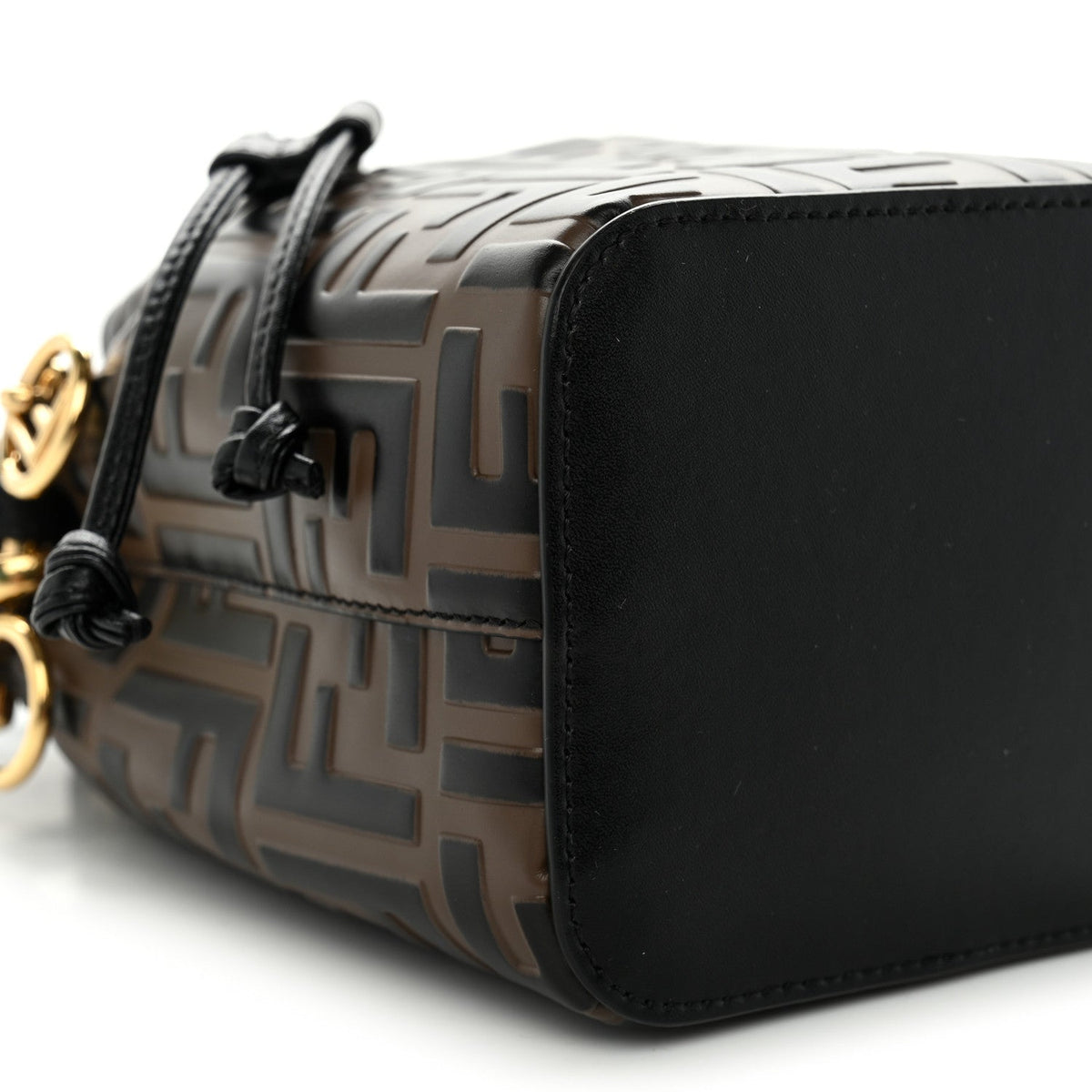 Vitello Liberty F is Fendi Bi-Color FF 1974 Embossed Mini Mon Tresor Bucket Bag Maya Black