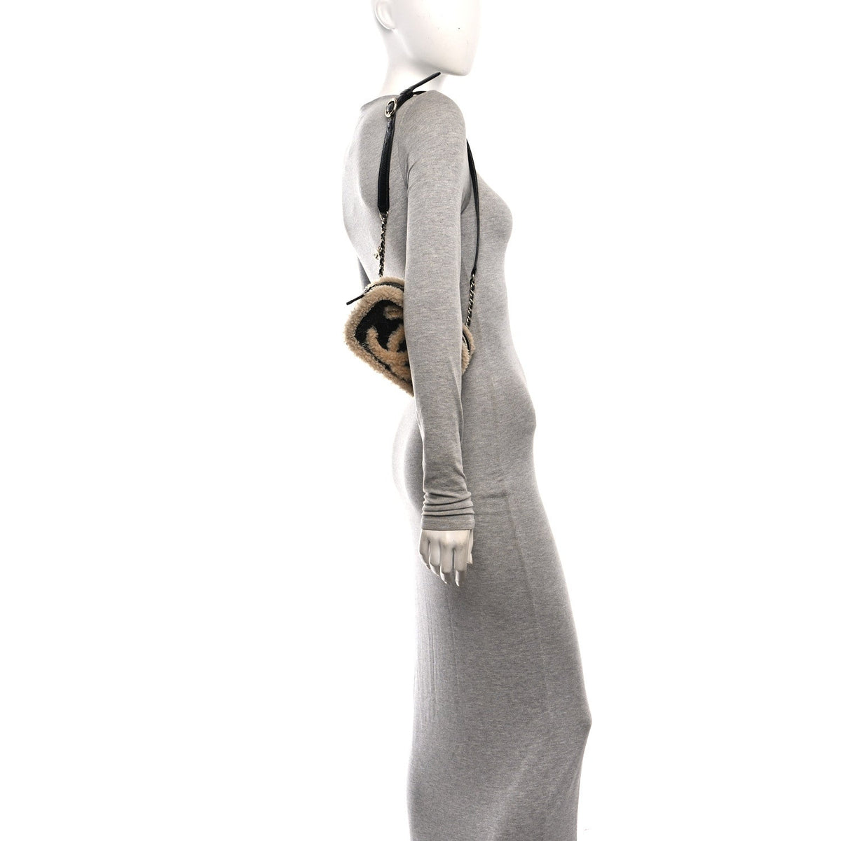 Shiny Crumpled Sheepskin Shearling Waist Bag Black Beige