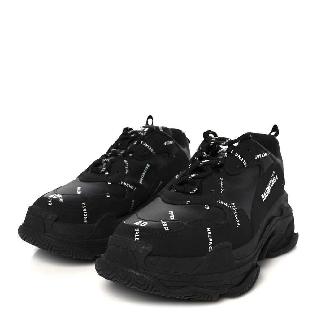Technical Fabric Allover Logo Womens Triple S Sneakers 37 Black White