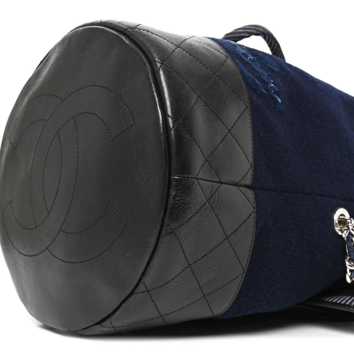 Wool Calfskin Embroidered Paris Hamburg Drawstring Backpack Navy Blue