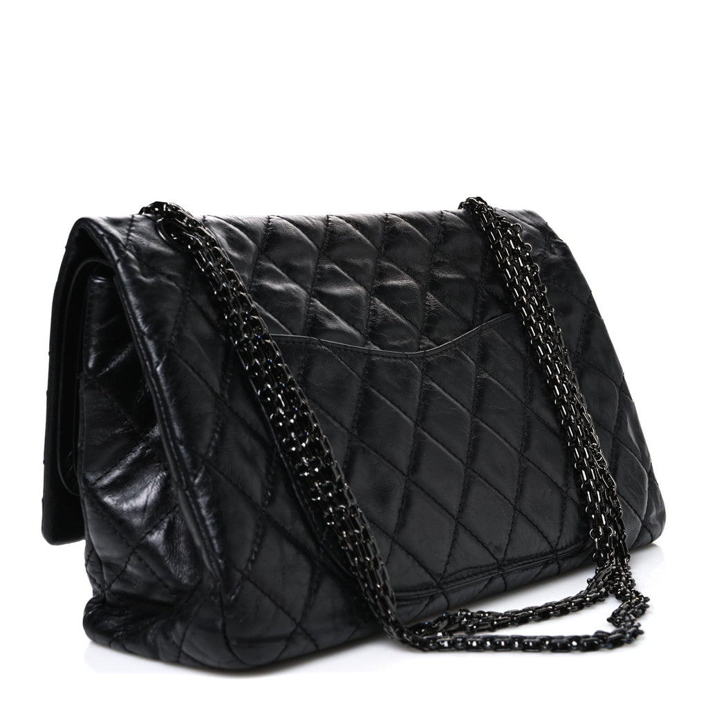 Metallic Aged Calfskin Quilted 2.55 Reissue 227 Flap So Black