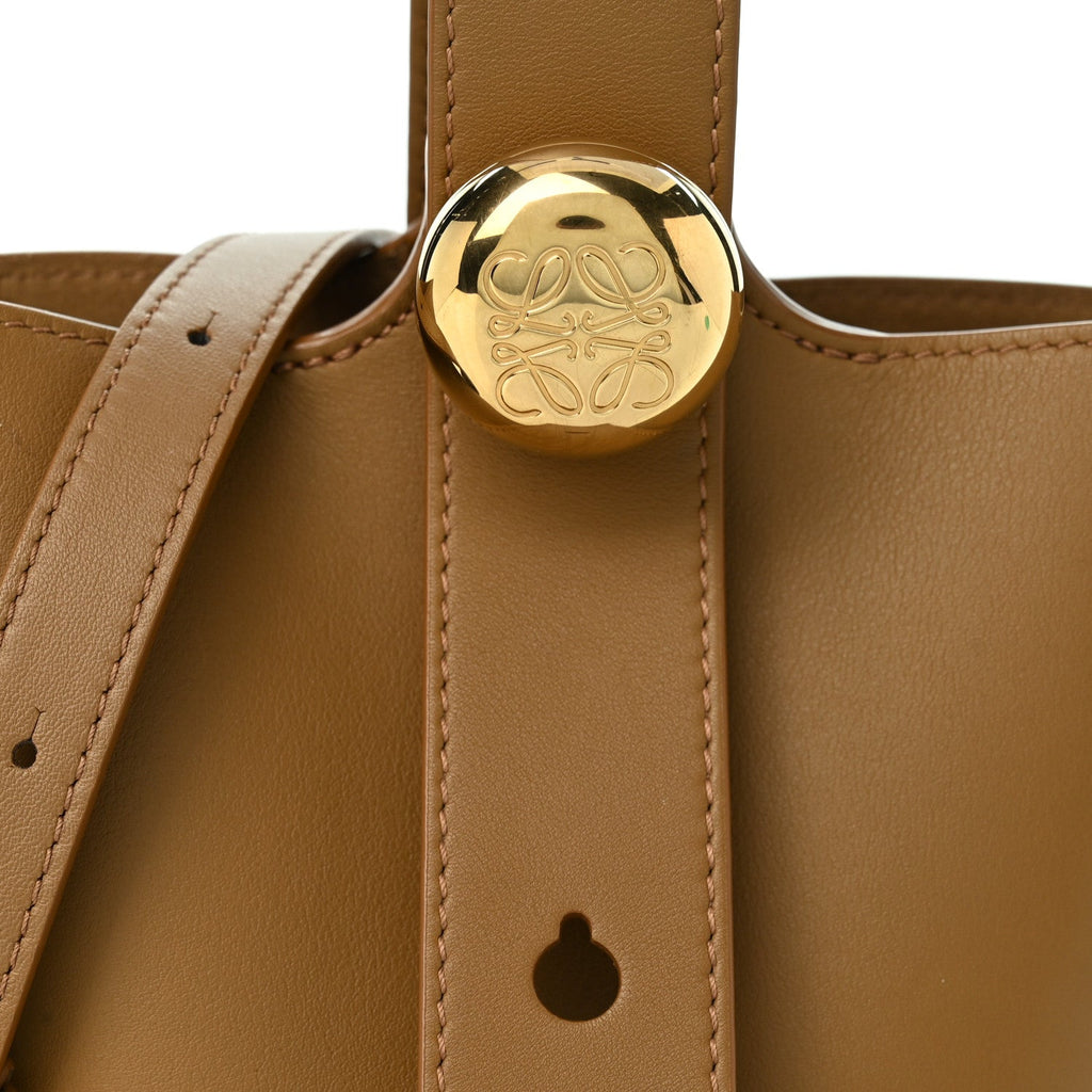 Soft Grained Calfskin Mini Pebble Bucket Bag Oak