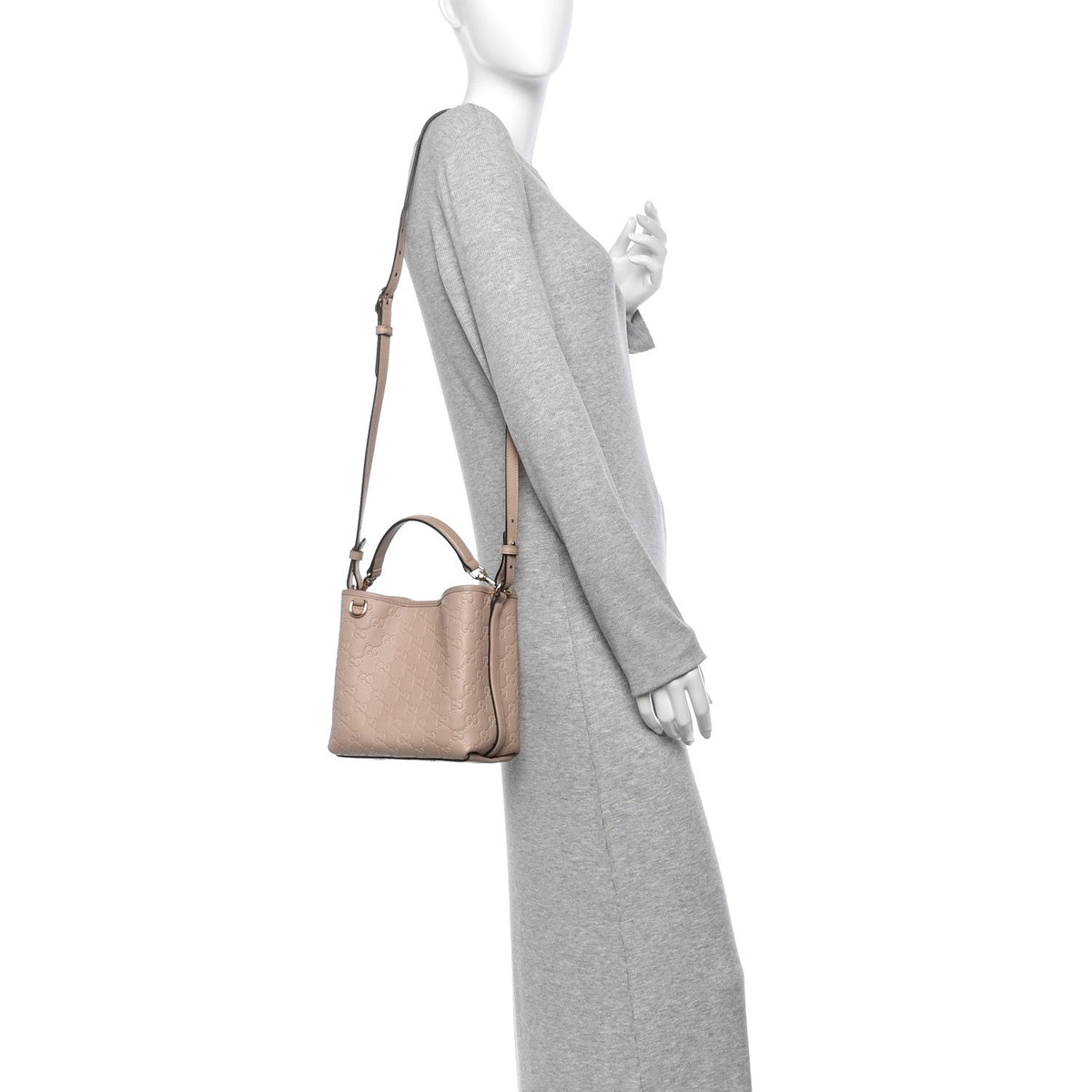 GG Calfskin Embossed Emblem Small Bucket Bag Taupe