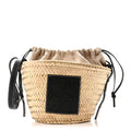 Leaf Palm Calfskin Drawstring Bucket Bag Natural Black