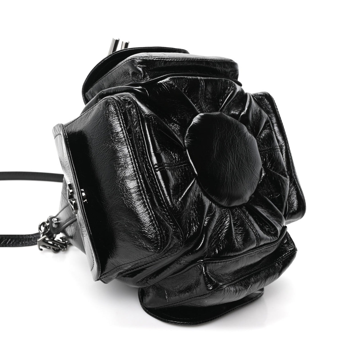 Calfskin Dumbo B Chain Pocket Bucket Bag Black