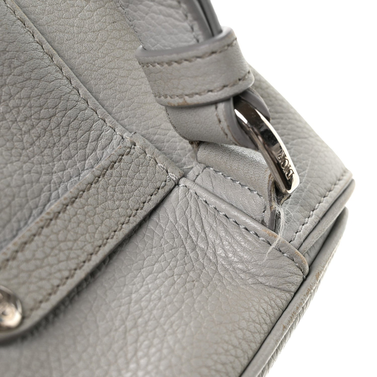 Grained Calfskin Mens Mini Saddle Bag Gray