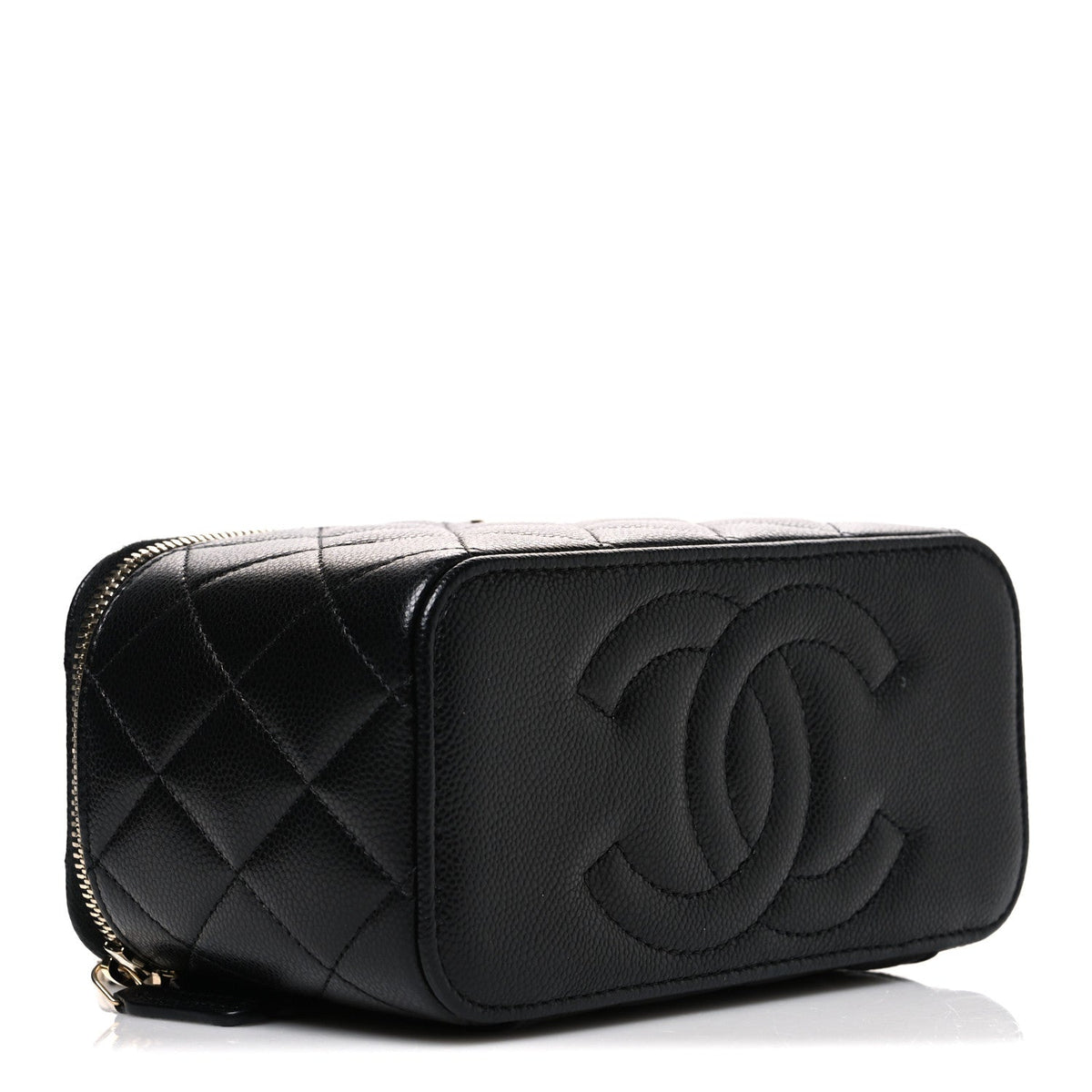 Caviar Quilted Small Vanity Case With Chain Black