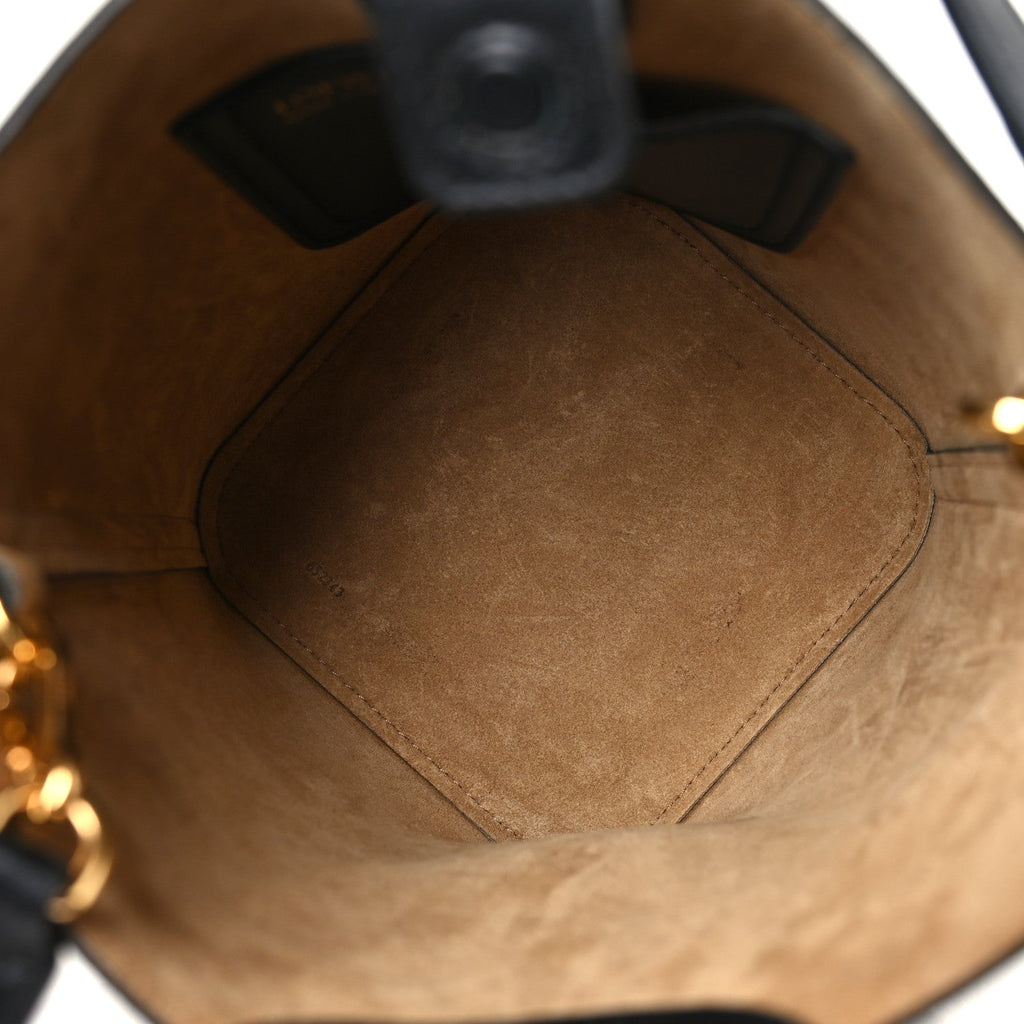 Soft Grained Calfskin Mini Pebble Bucket Bag Black