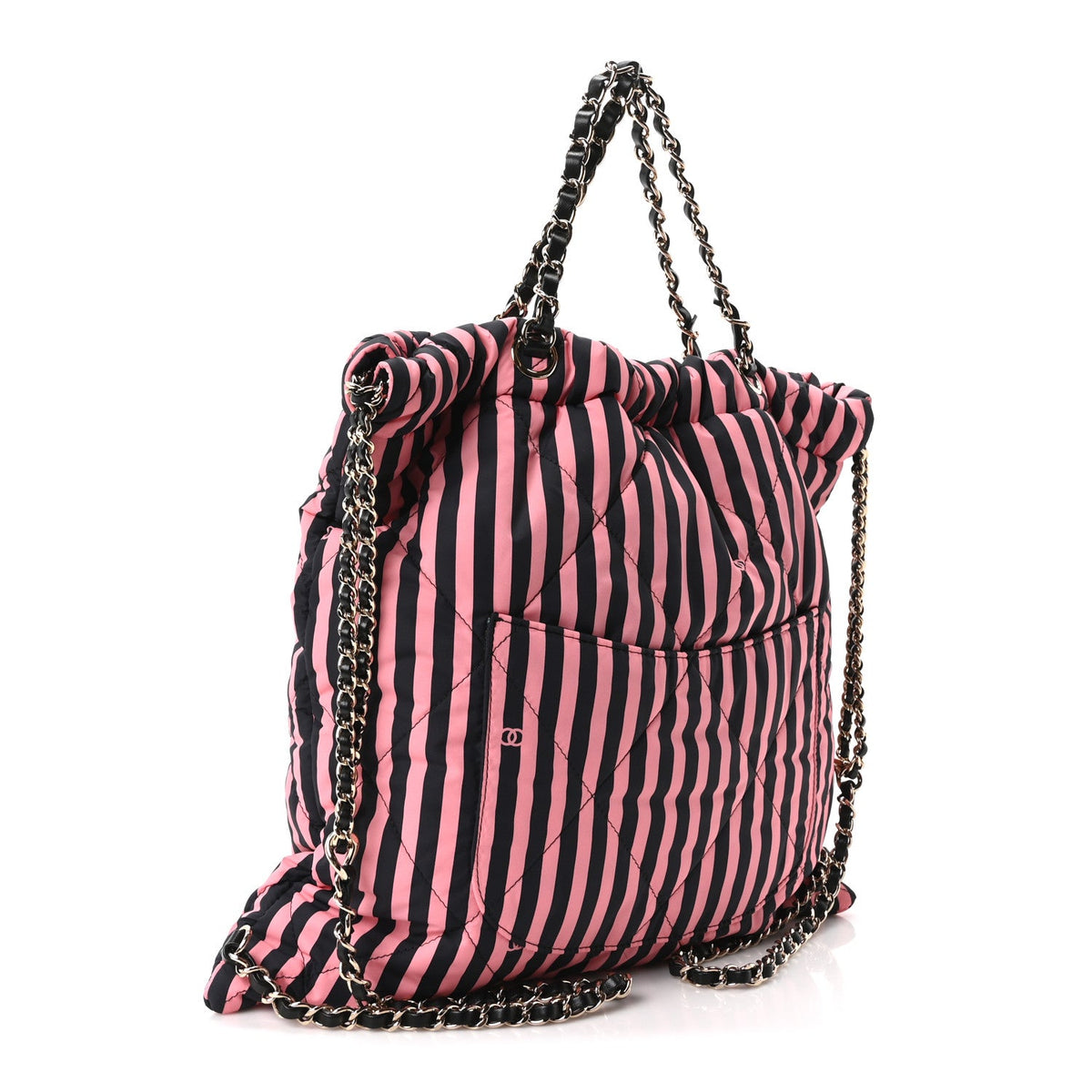 Nylon Striped Quilted Coco Beach Backpack Black Coral