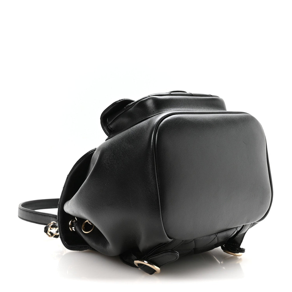 Lambskin Quilted Small Duma Drawstring Backpack Black