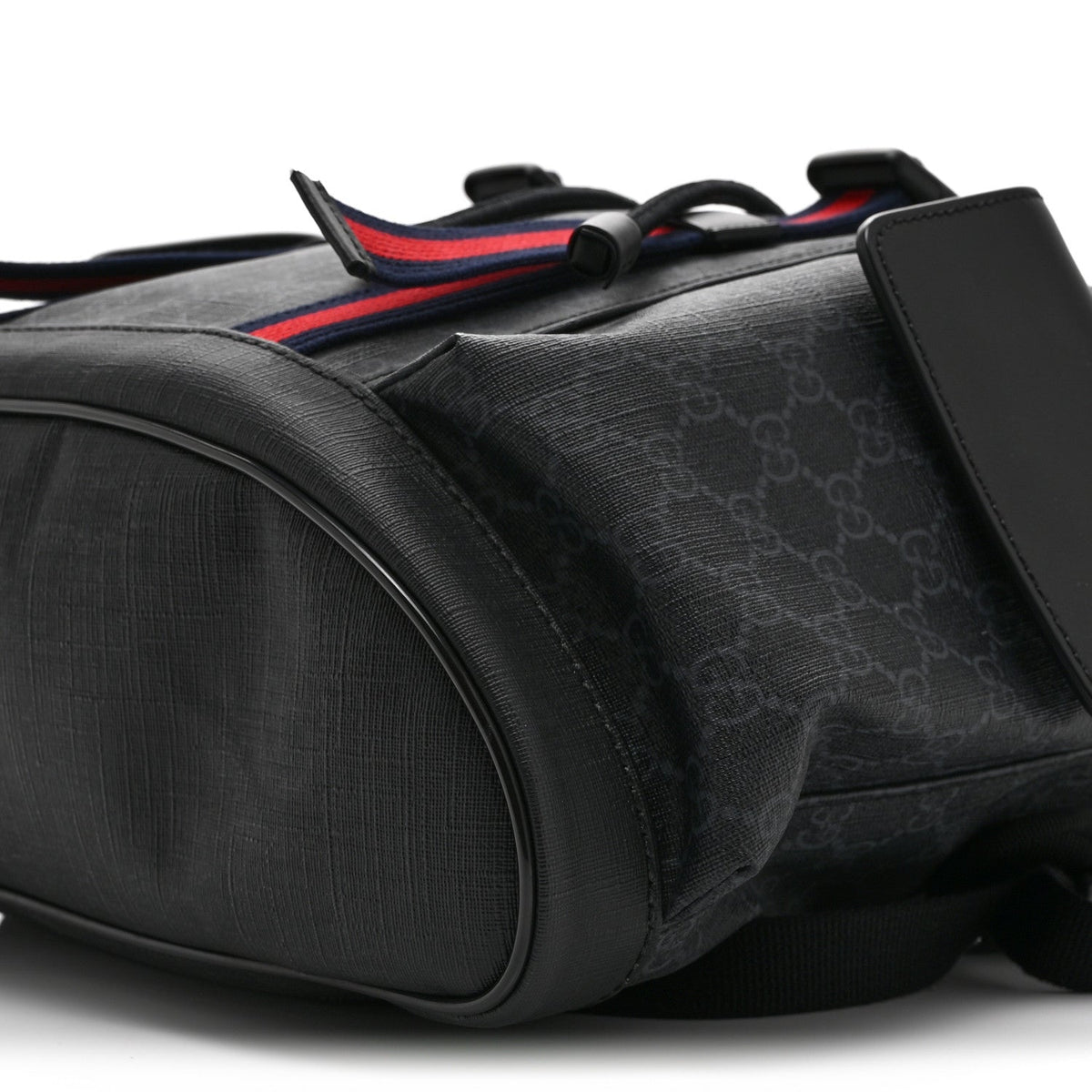Soft GG Supreme Monogram Calfskin Web Double Buckle Backpack Black
