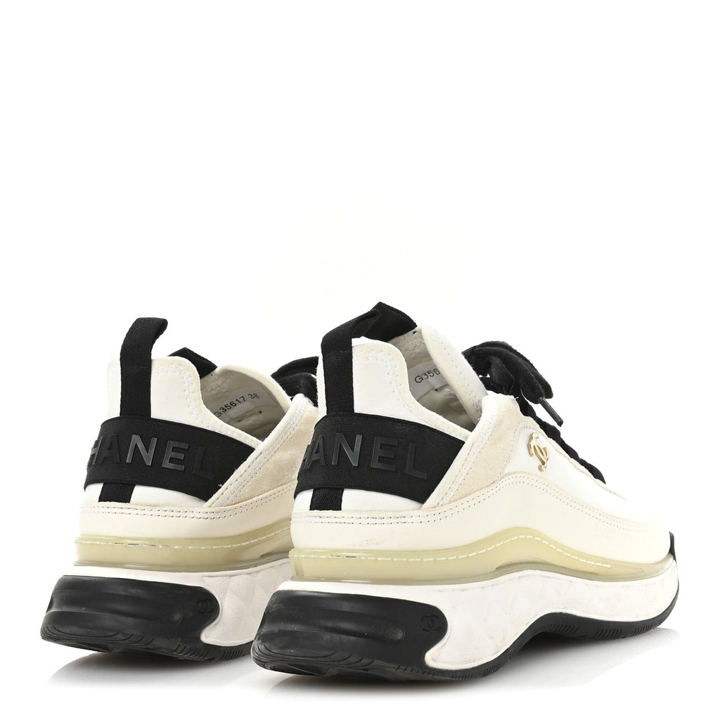 Velvet Calfskin Mixed Fibers CC Sneakers 38 Ivory Black