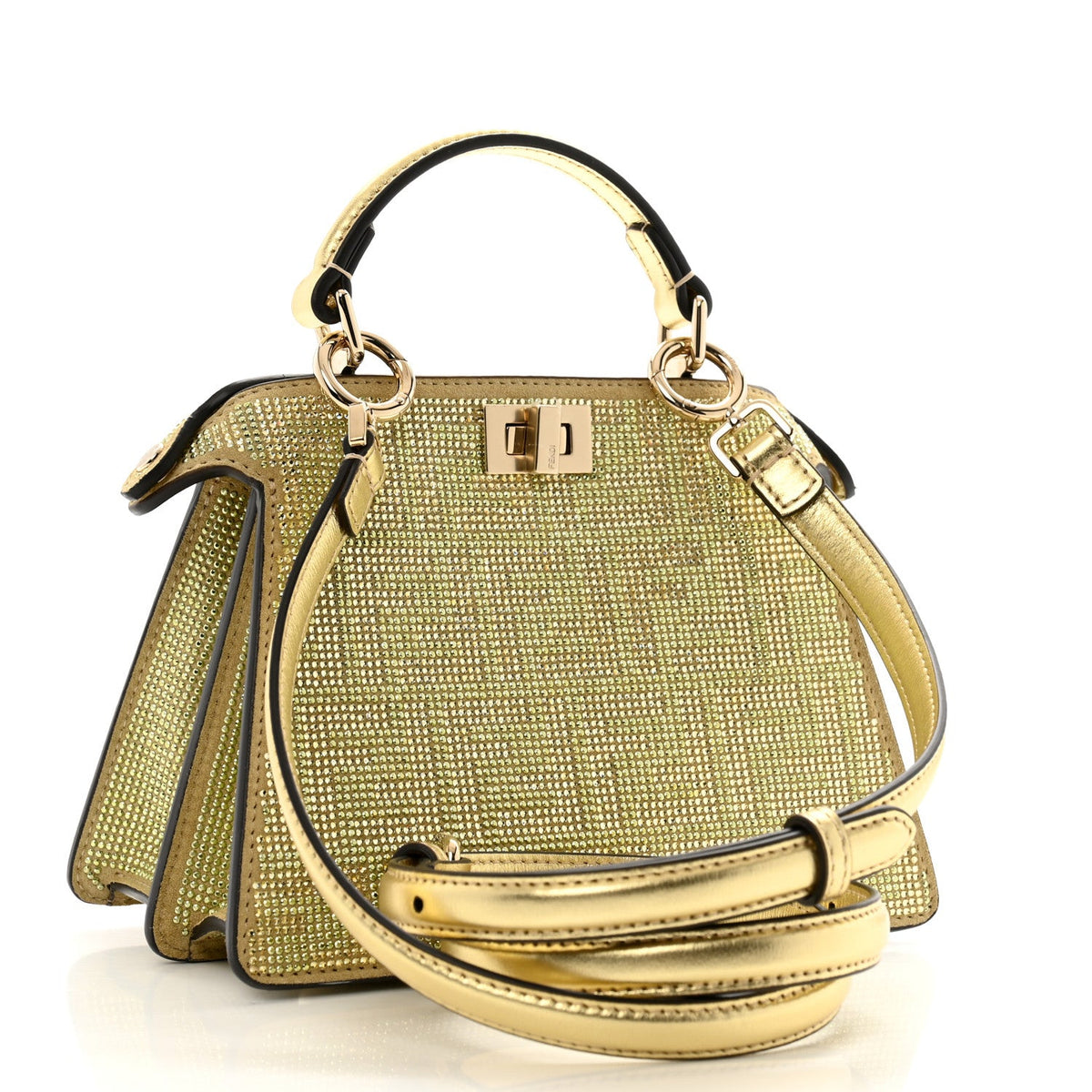 Crystal Vitello Laminato FF Petite Peekaboo I SEE U Satchel Crystal Platinum Light Gold