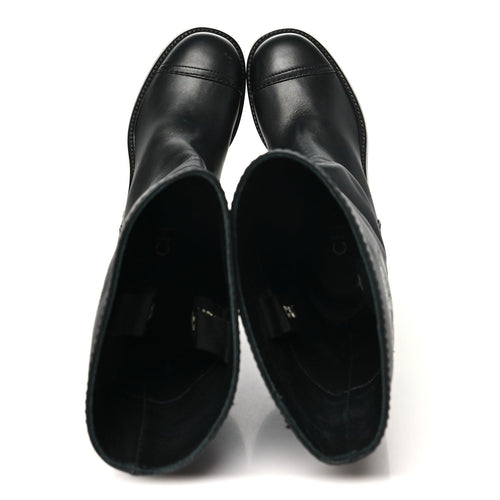 Calfskin Cap Toe High Boots 35 Black