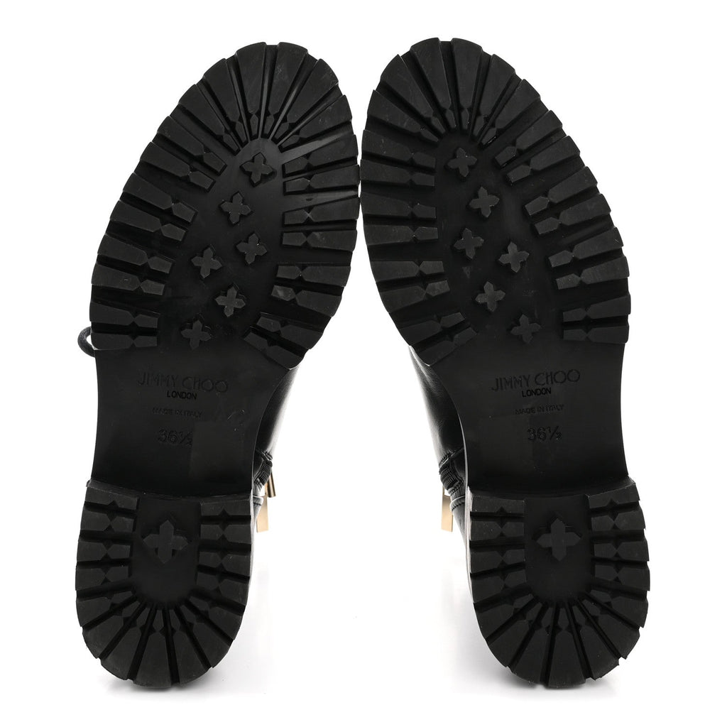 Shiny Calfskin Cayo Combat Boots 36.5 Black