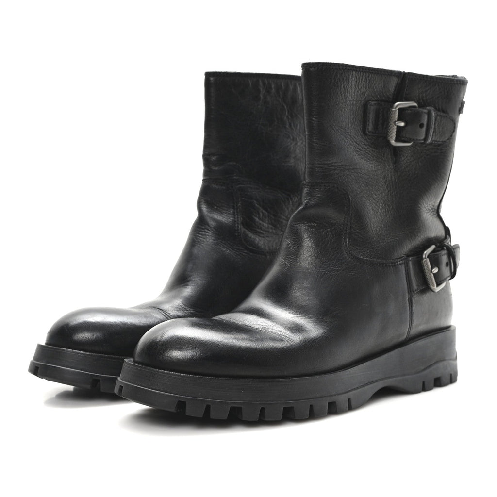 Calfskin Double Buckle Combat Boots 37 Black