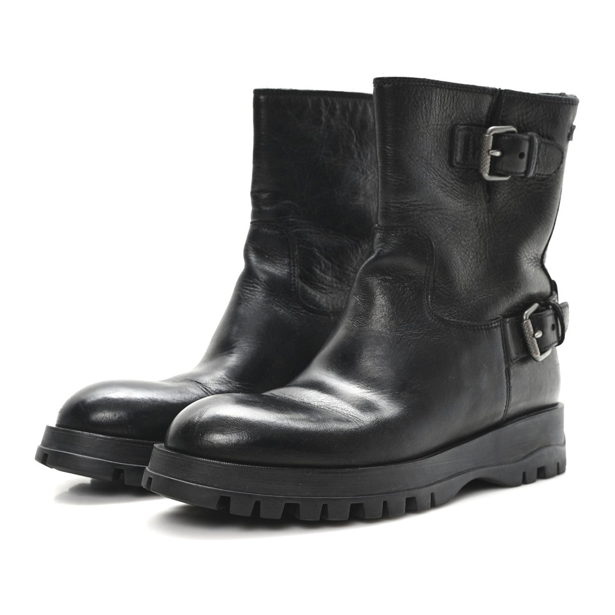 Calfskin Double Buckle Combat Boots 37 Black