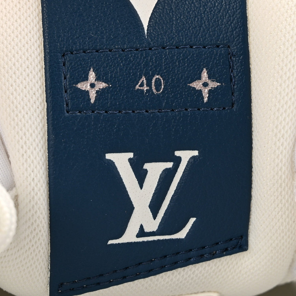 Calfskin Monogram Denim Womens Charlie Sneakers 40 White Blue