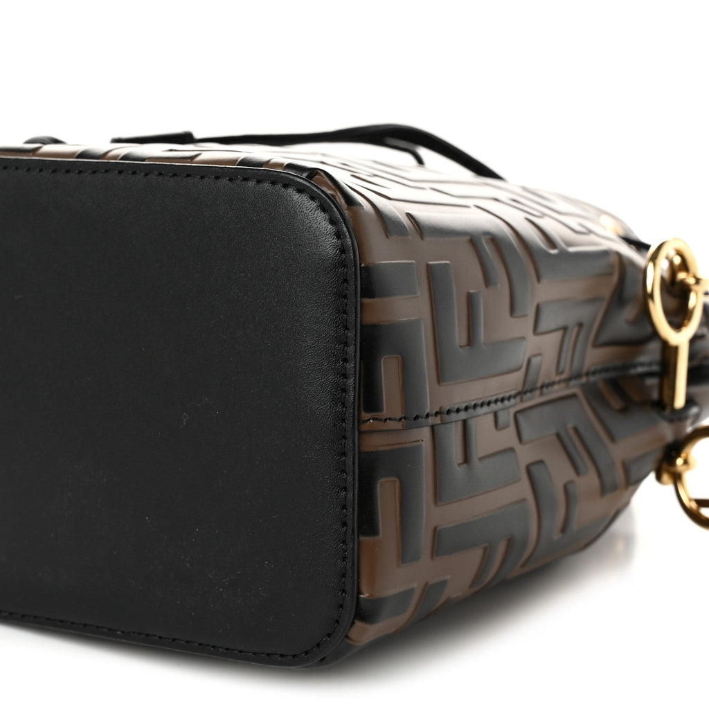 Vitello Liberty F is Fendi Bi-Color FF 1974 Embossed Mini Mon Tresor Bucket Bag Maya Black