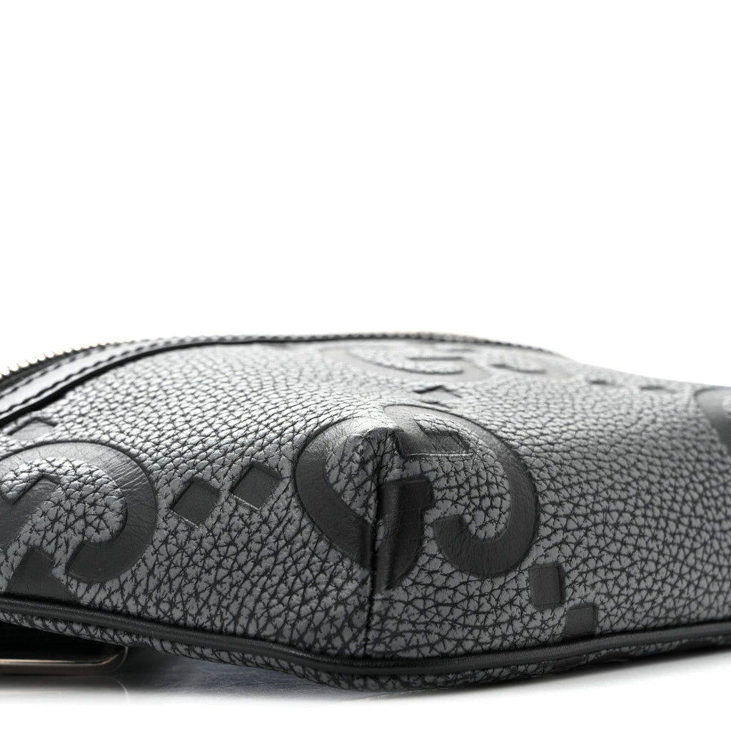 Piuma Calfskin Jumbo GG Embossed Small Belt Bag Dark Grey Black