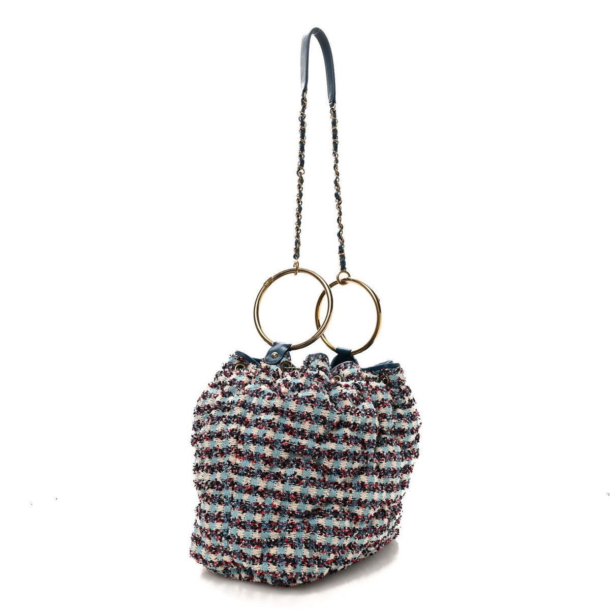 Tweed Paris Cuba Chesterfield Bucket Bag  Blue Multicolor