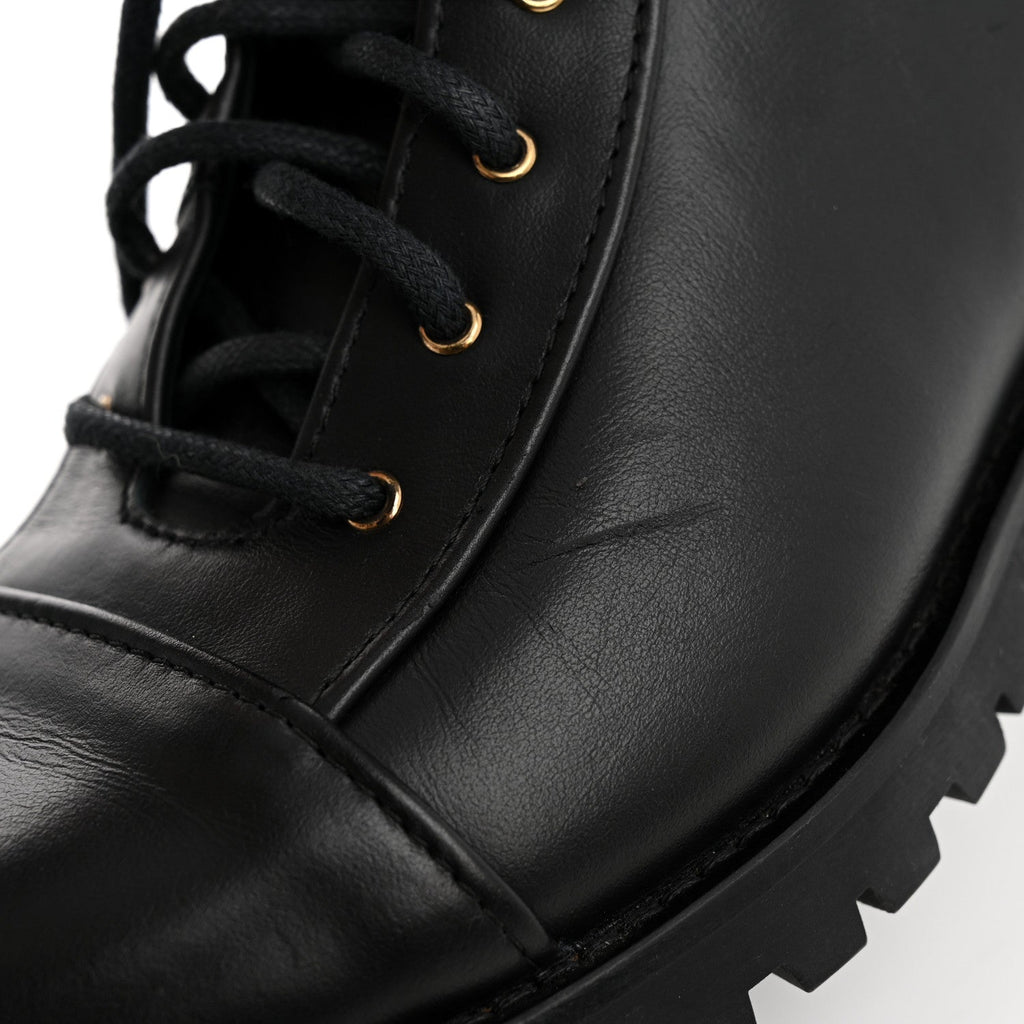 Shiny Calfskin Cayo Combat Boots 36.5 Black