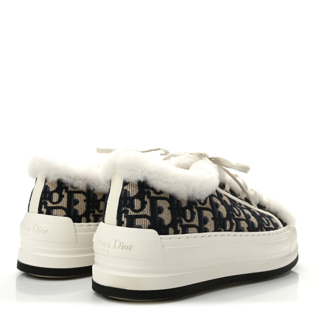 Canvas Oblique Shearling Walk'N'Dior Platform Sneakers  39 Deep Blue