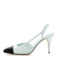 Goatskin Mixed Fibers Cap Toe Slingback Pumps 40 Light Green Black