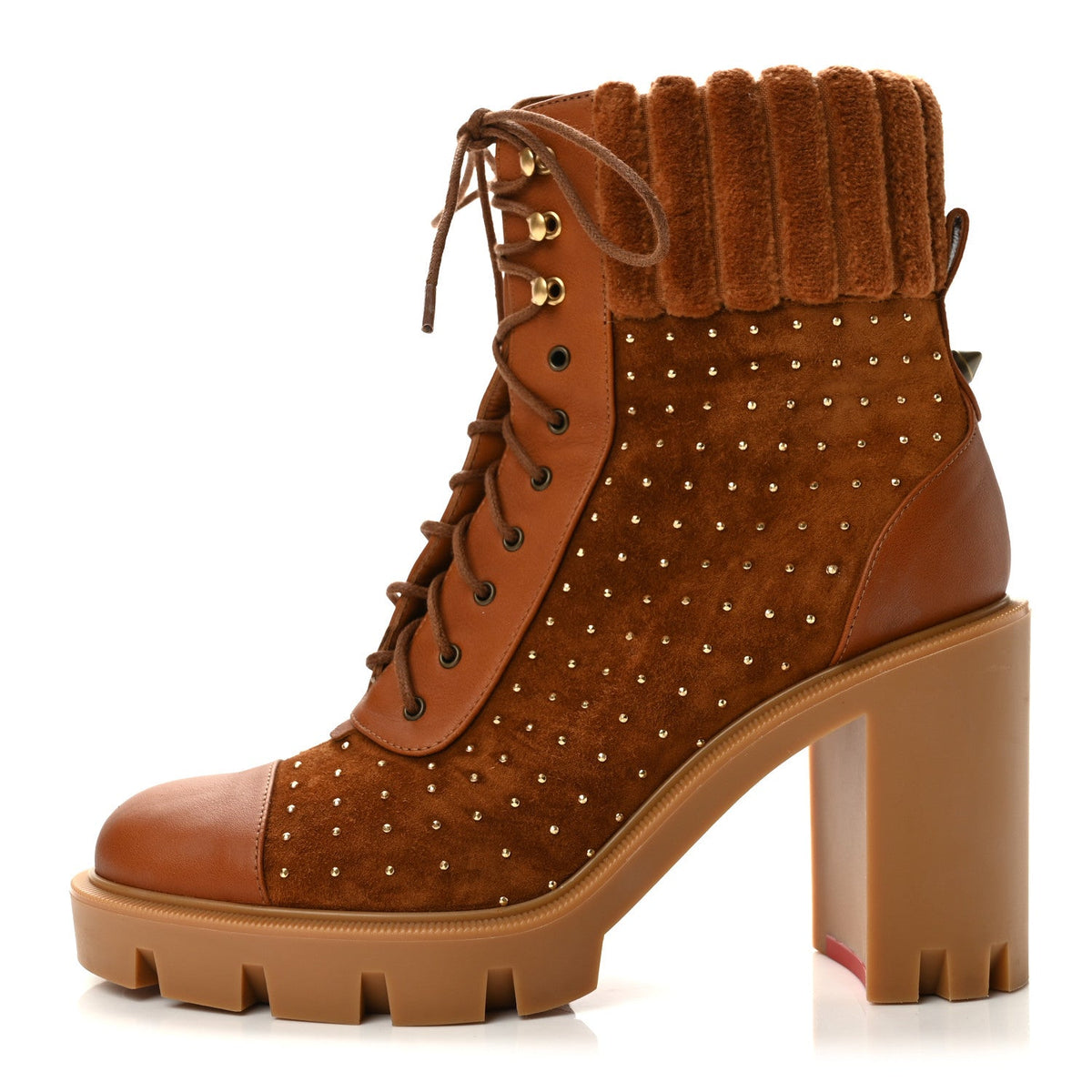 Calfskin Suede Cake Velvet Studded Dakita Lug 70 Boots 36 Foxy Antic Gold