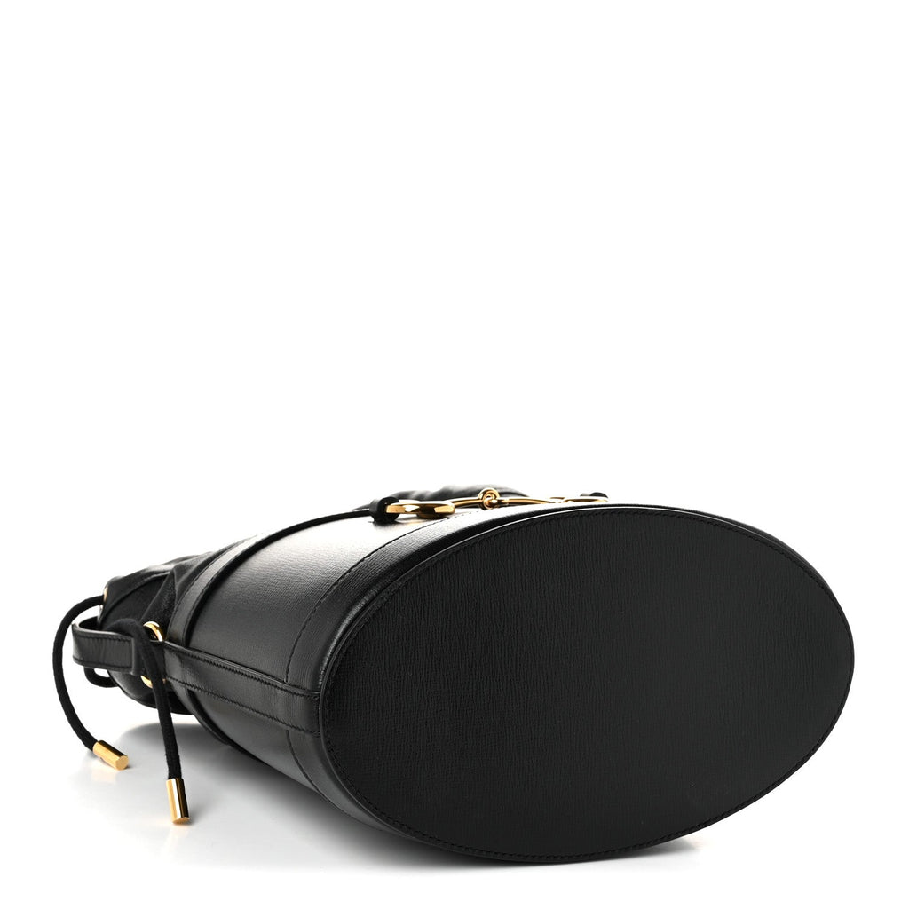 Azalea Sakai Calfskin Horsebit 1955 Drawstring Bucket Bag Black