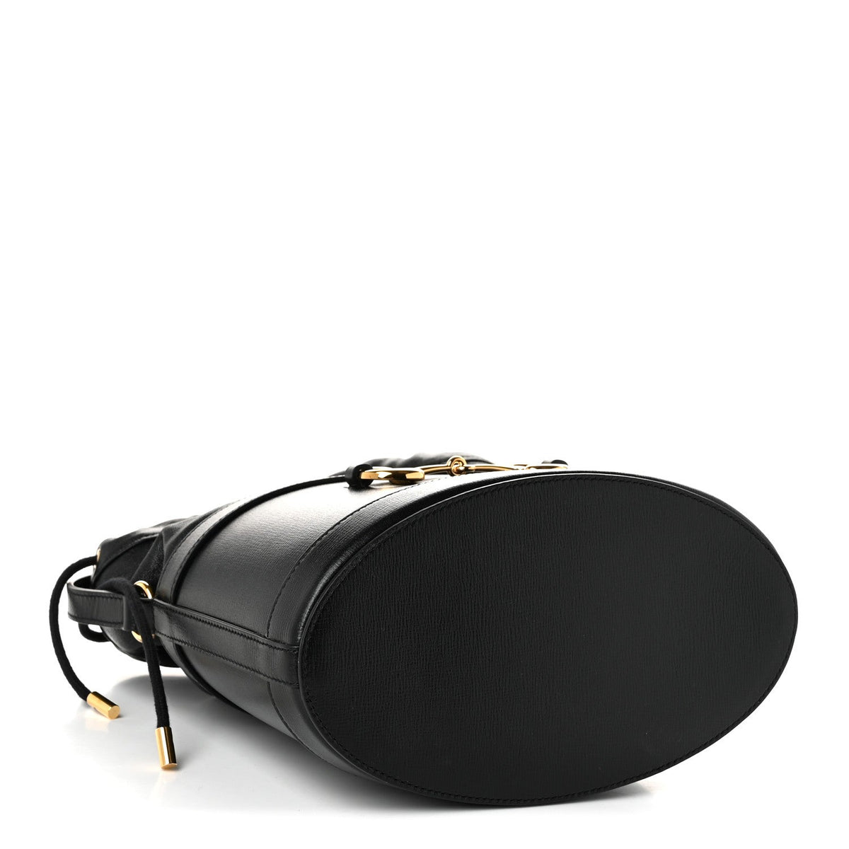 Azalea Sakai Calfskin Horsebit 1955 Drawstring Bucket Bag Black