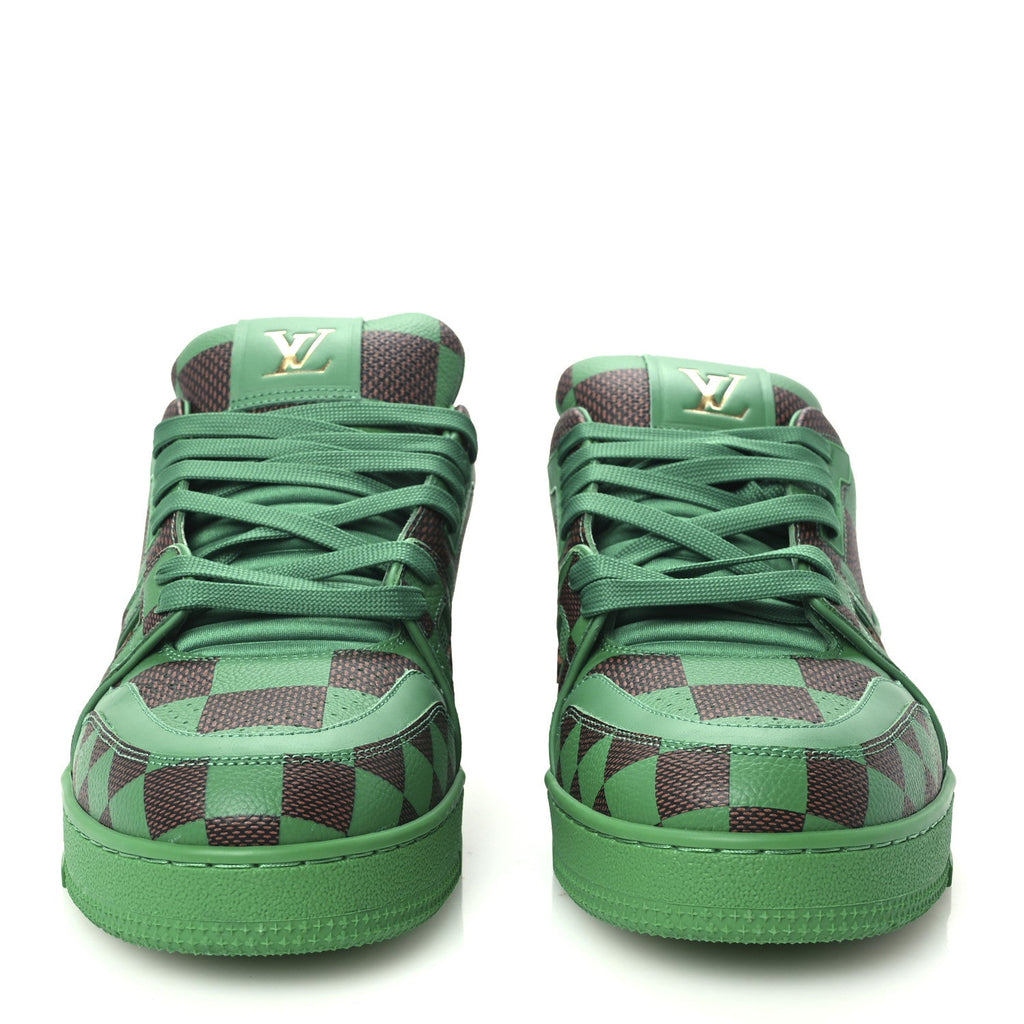 Damier Pop Grained Calfskin Mens LV Trainer Sneakers 9.5 Green