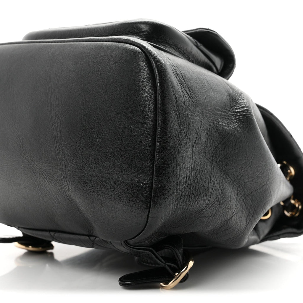 Glazed Aged Calfskin Quilted Small Duma Drawstring Backpack Black