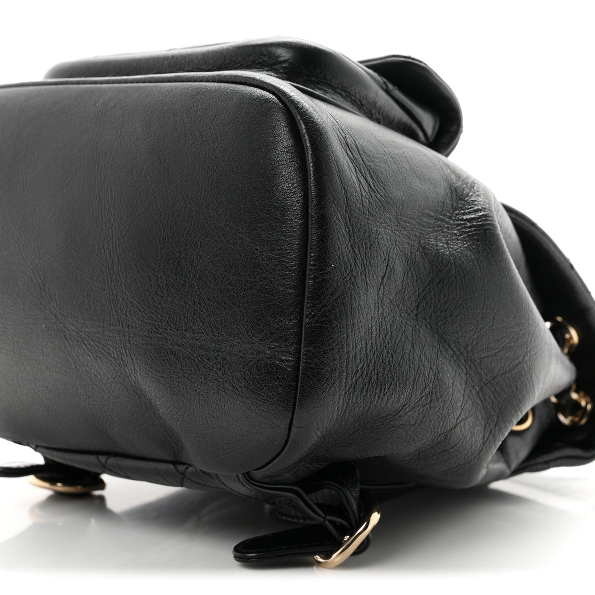 Glazed Aged Calfskin Quilted Small Duma Drawstring Backpack Black