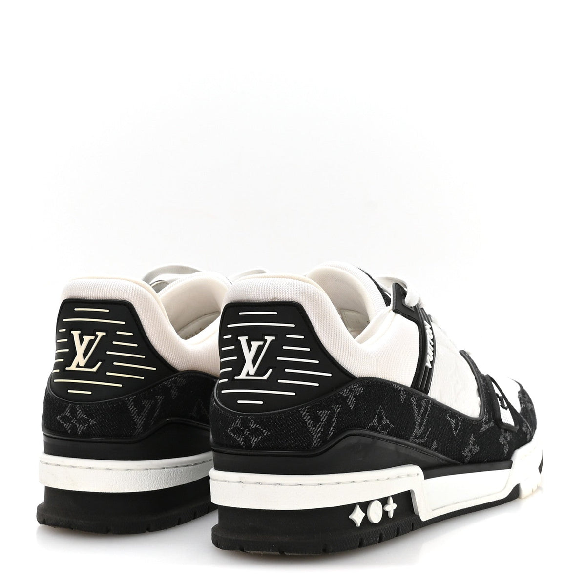 Calfskin Embossed Monogram Denim Mens LV Trainer Sneakers 9.5 Black