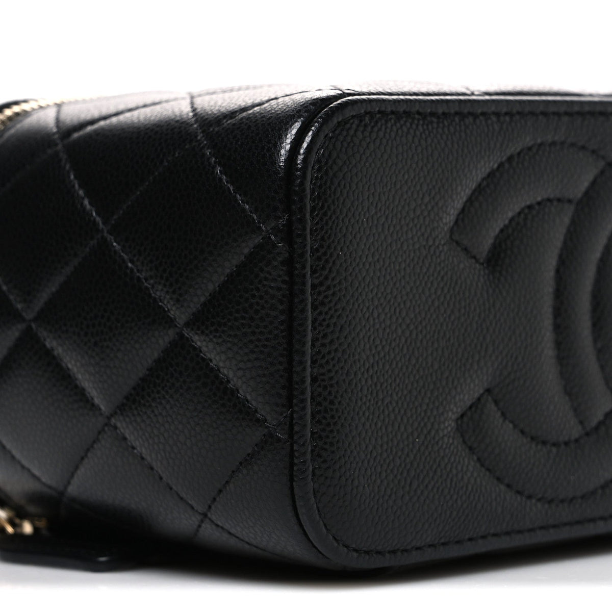 Caviar Quilted Small Vanity Case With Chain Black