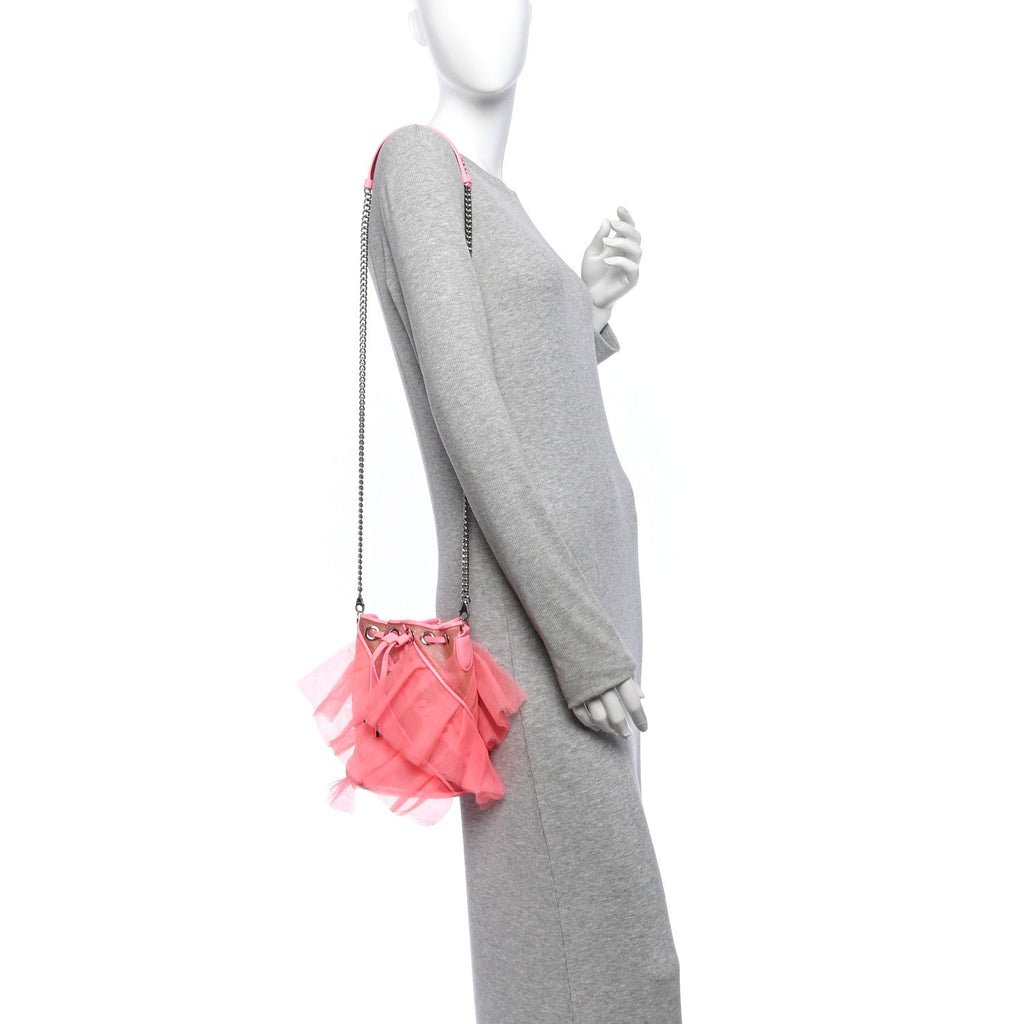 Calfskin Ruffle Tulle Marie Jane Bucket Bubble Gum