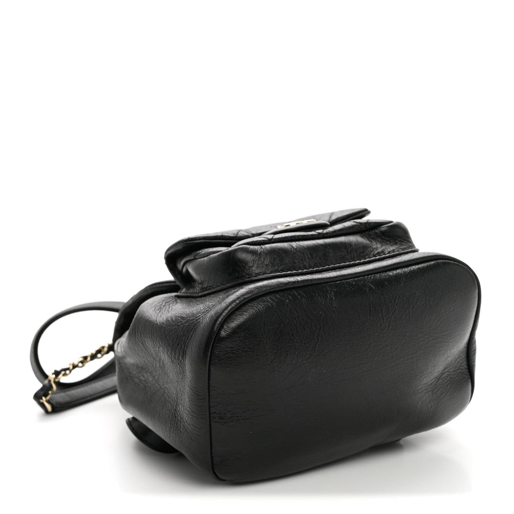 Glazed Aged Calfskin Quilted Small Duma Drawstring Backpack Black