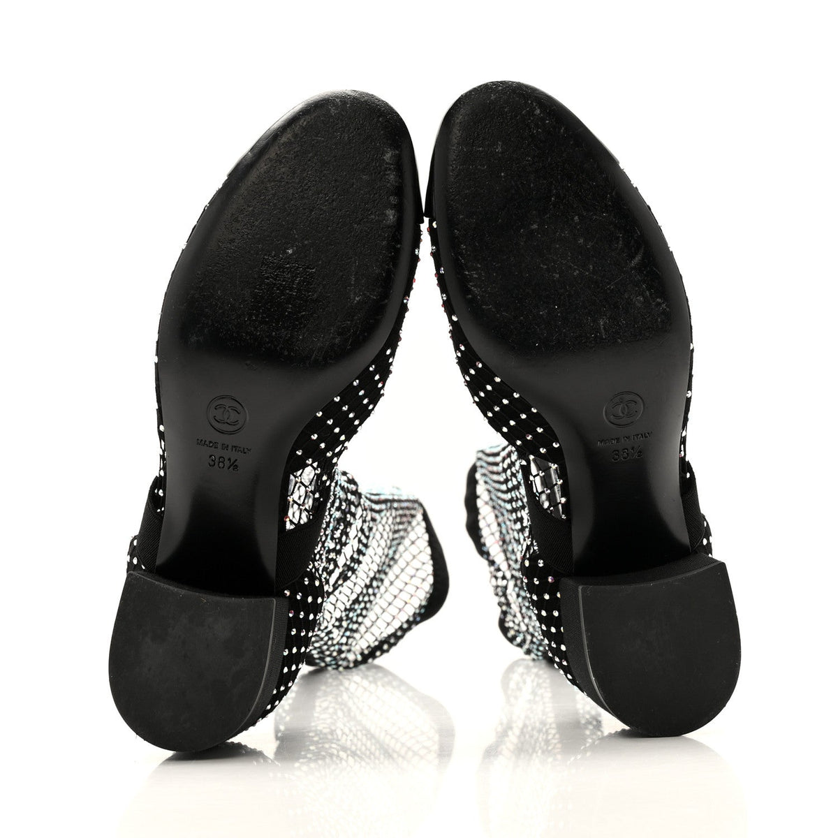 Mesh Crystal Patent CC Bow High Boots 38.5 Black