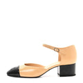 Shiny Lambskin CC Cap Toe Mary Janes Pumps 39 Beige Black