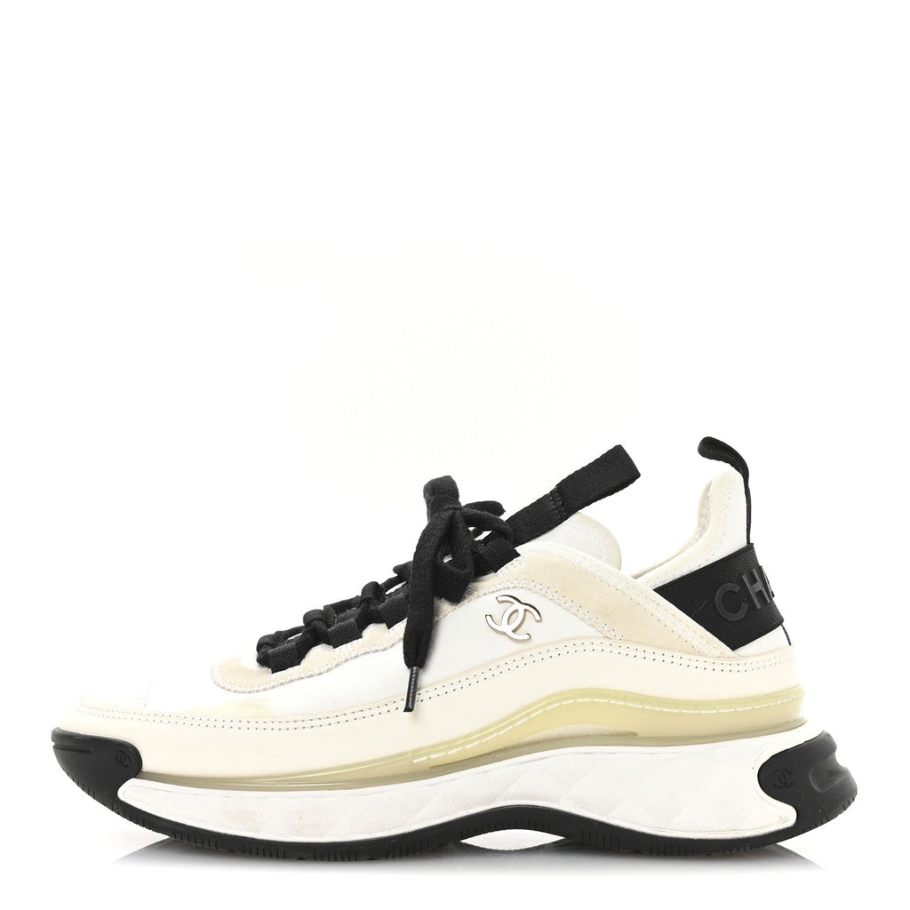 Velvet Calfskin Mixed Fibers CC Sneakers 38 Ivory Black