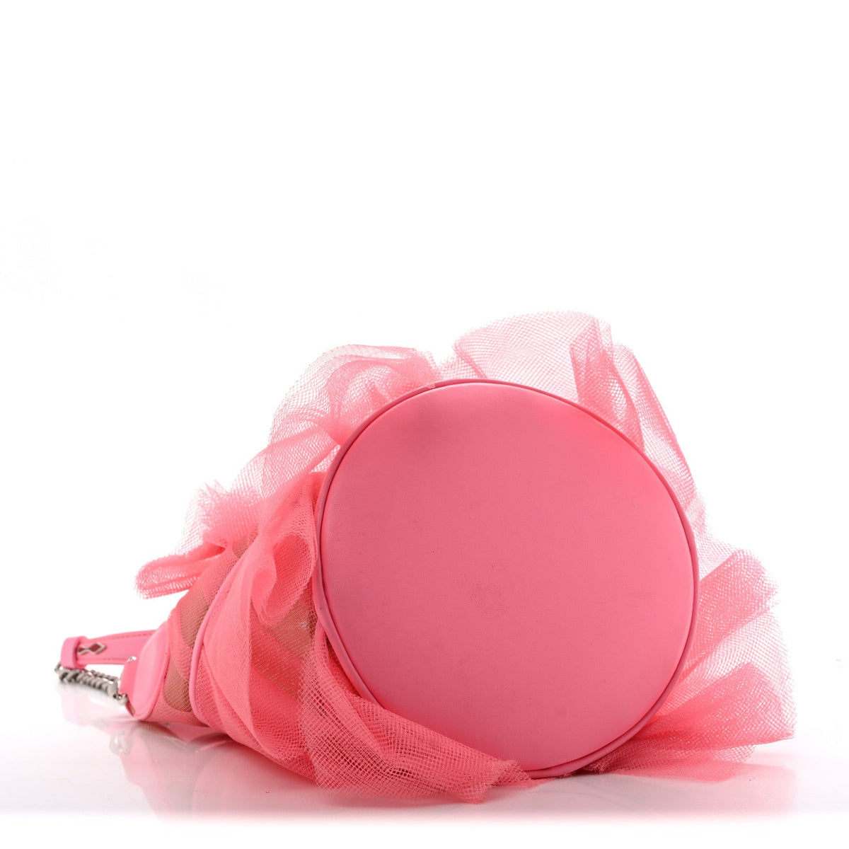 Calfskin Ruffle Tulle Marie Jane Bucket Bubble Gum