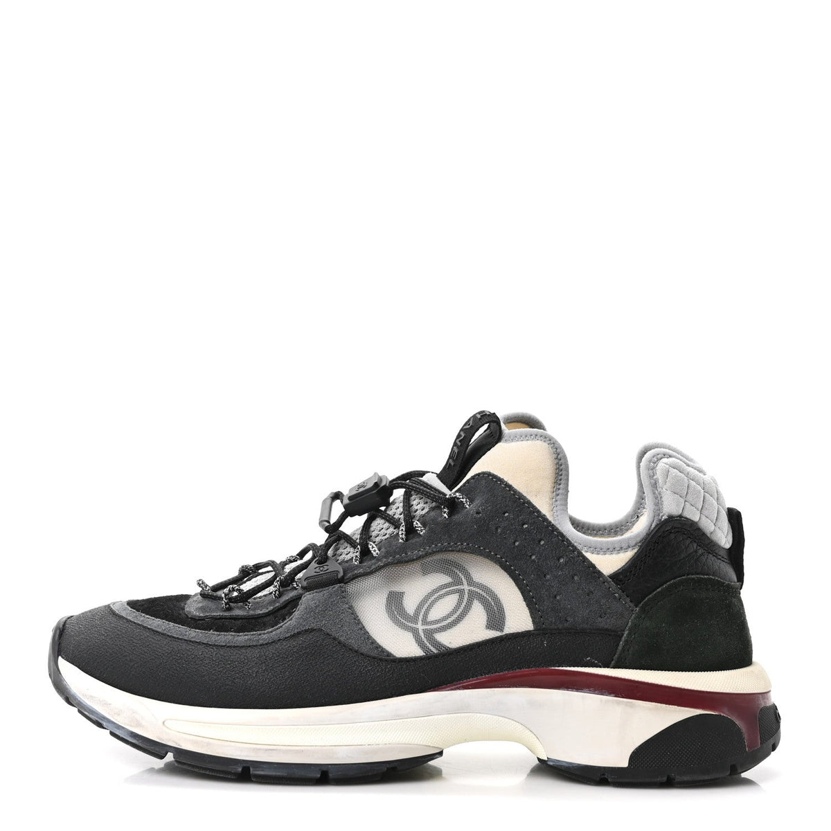 Fabric Suede Calfskin Mesh Womens CC Sneakers 40.5 Black Dark Grey White Light Grey
