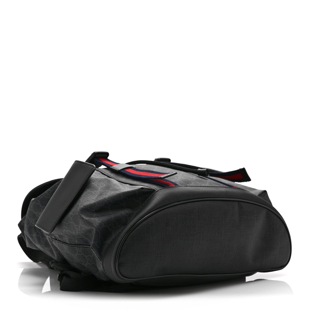 Soft GG Supreme Monogram Calfskin Web Double Buckle Backpack Black