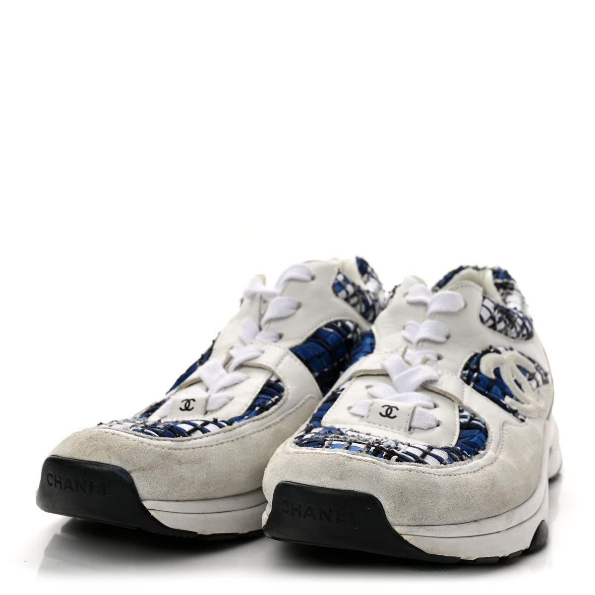 Tweed Suede Calfskin Womens CC Sneakers 41 Dark Blue Black Grey White