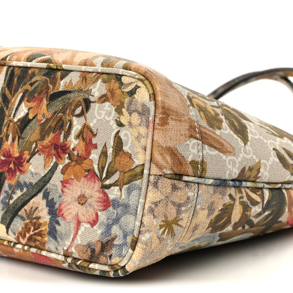 GG Supreme Monogram Water Flora Web Small Ophidia Tote Beige White Multicolor