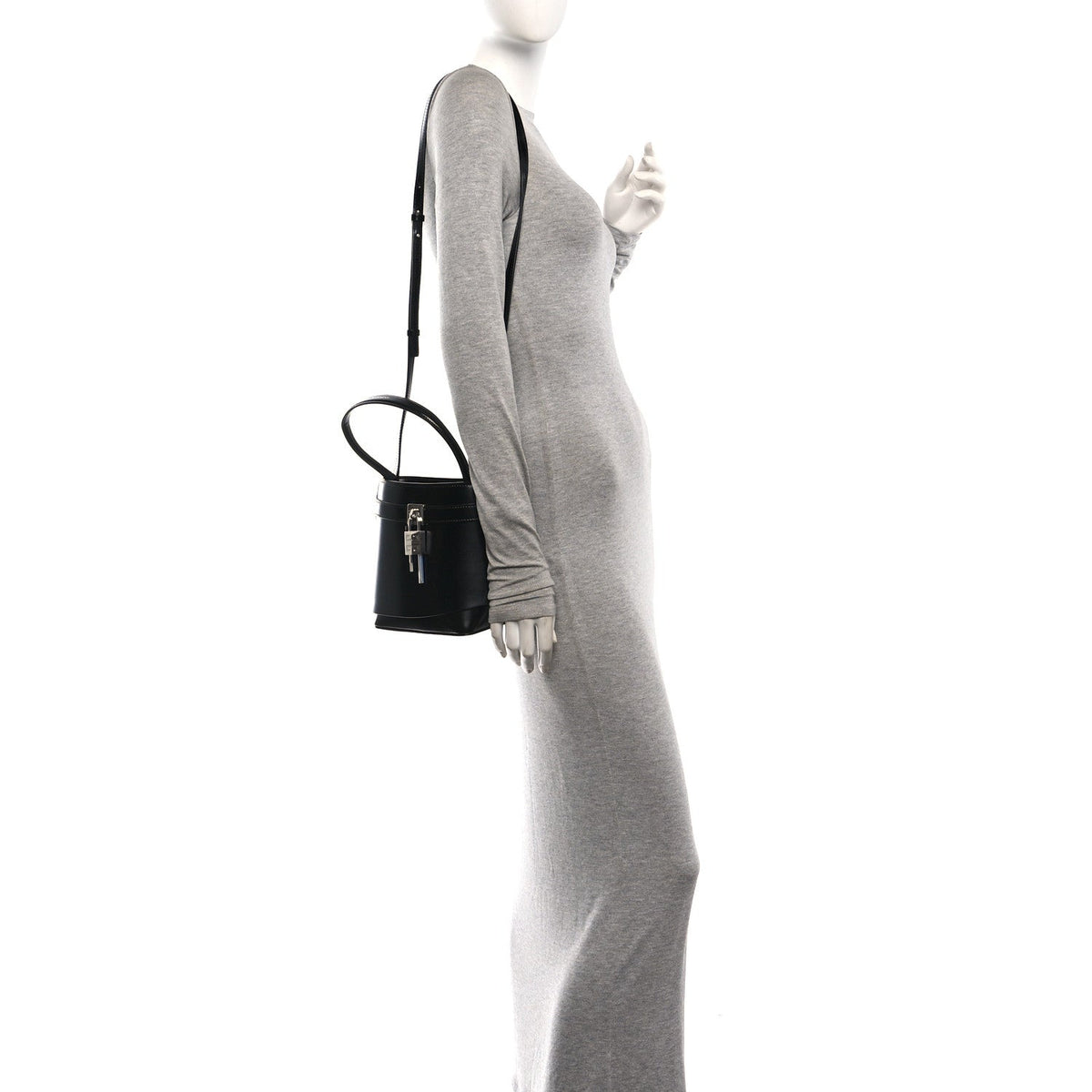Box Calfskin Shark Lock Bucket Bag Black