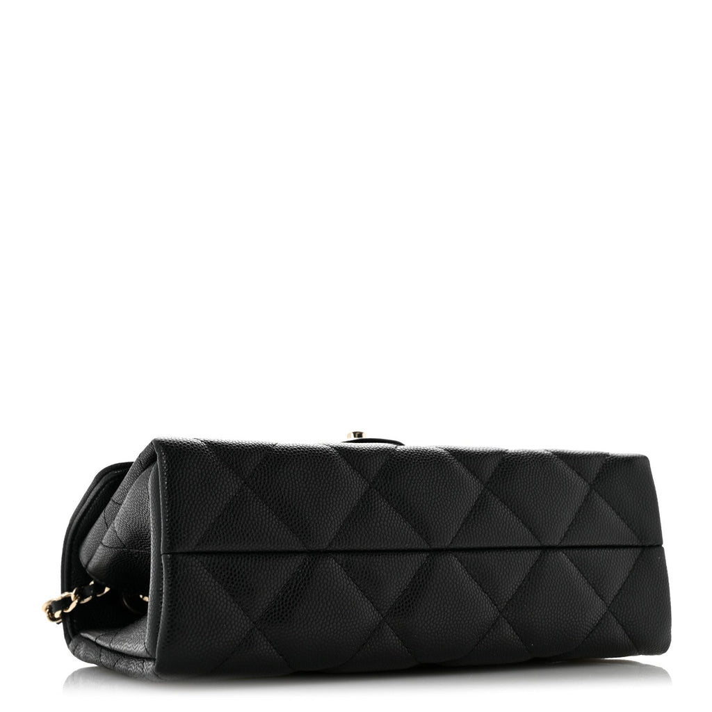 Caviar Quilted Retro Mini Twist Top Handle Clutch Flap Black
