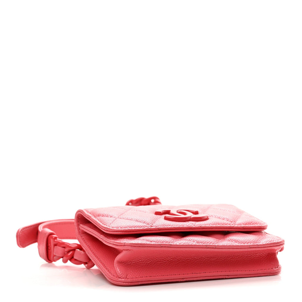 Caviar Quilted My Everything Belt Flap Card Holder Pink