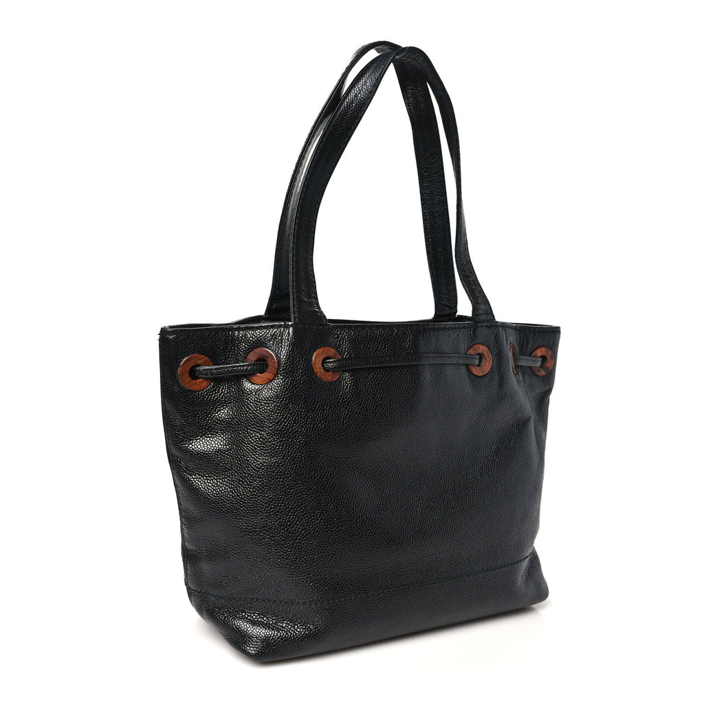 Caviar Tortoise Timeless CC Drawstring Bucket Bag Black